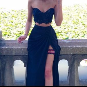 Two Piece Black Prom Dress